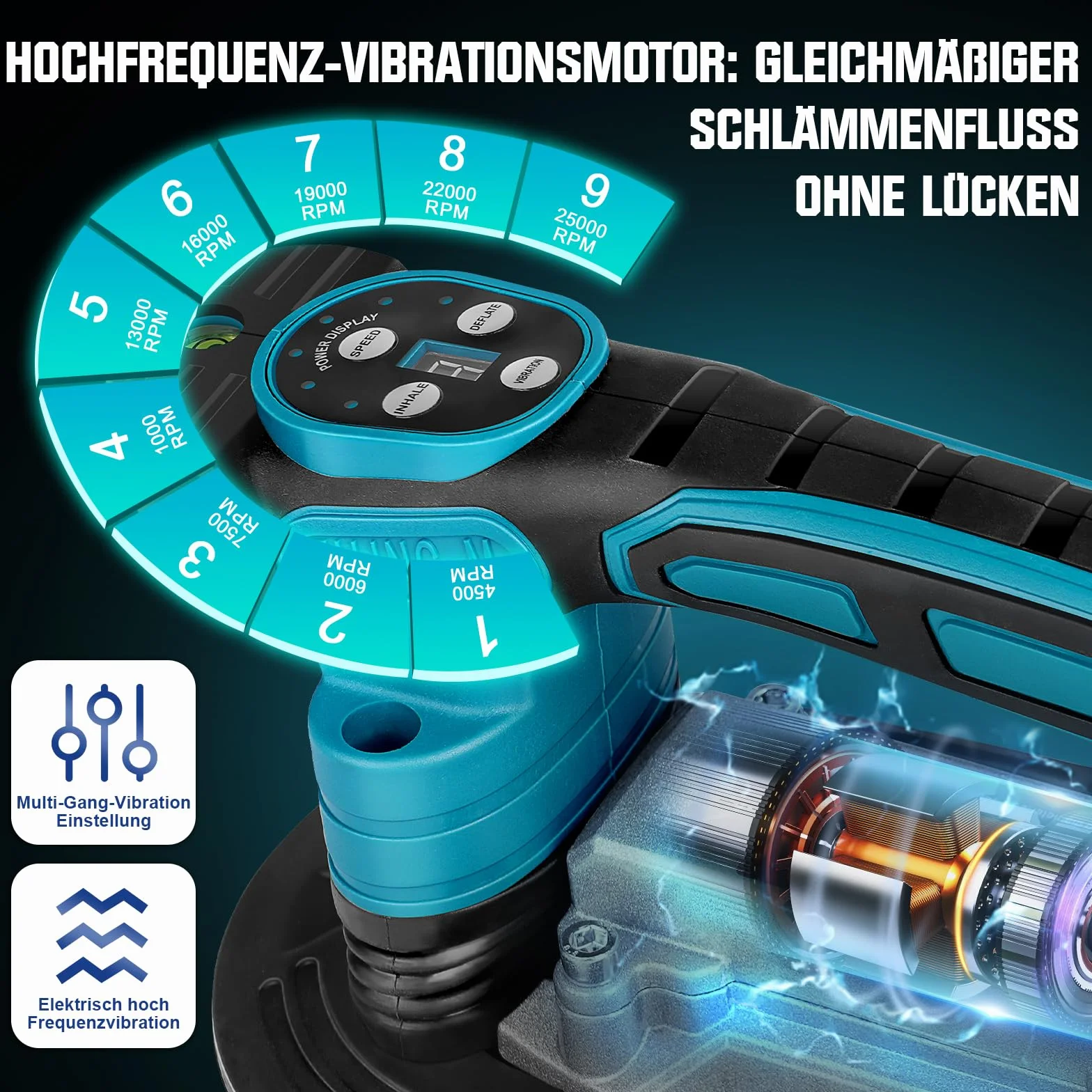2 IN 1 Akku Fliesenrüttler & Saugnäpfen Kompatibel mit Makita 18V Akku, Fliesenvibrator mit 22.5x12 Saugnapf | 250KG Adsorption | 9 Gang Einstellbaren für 0.3-1.8m Fliesen Wandfliesen (Ohne Batterie)