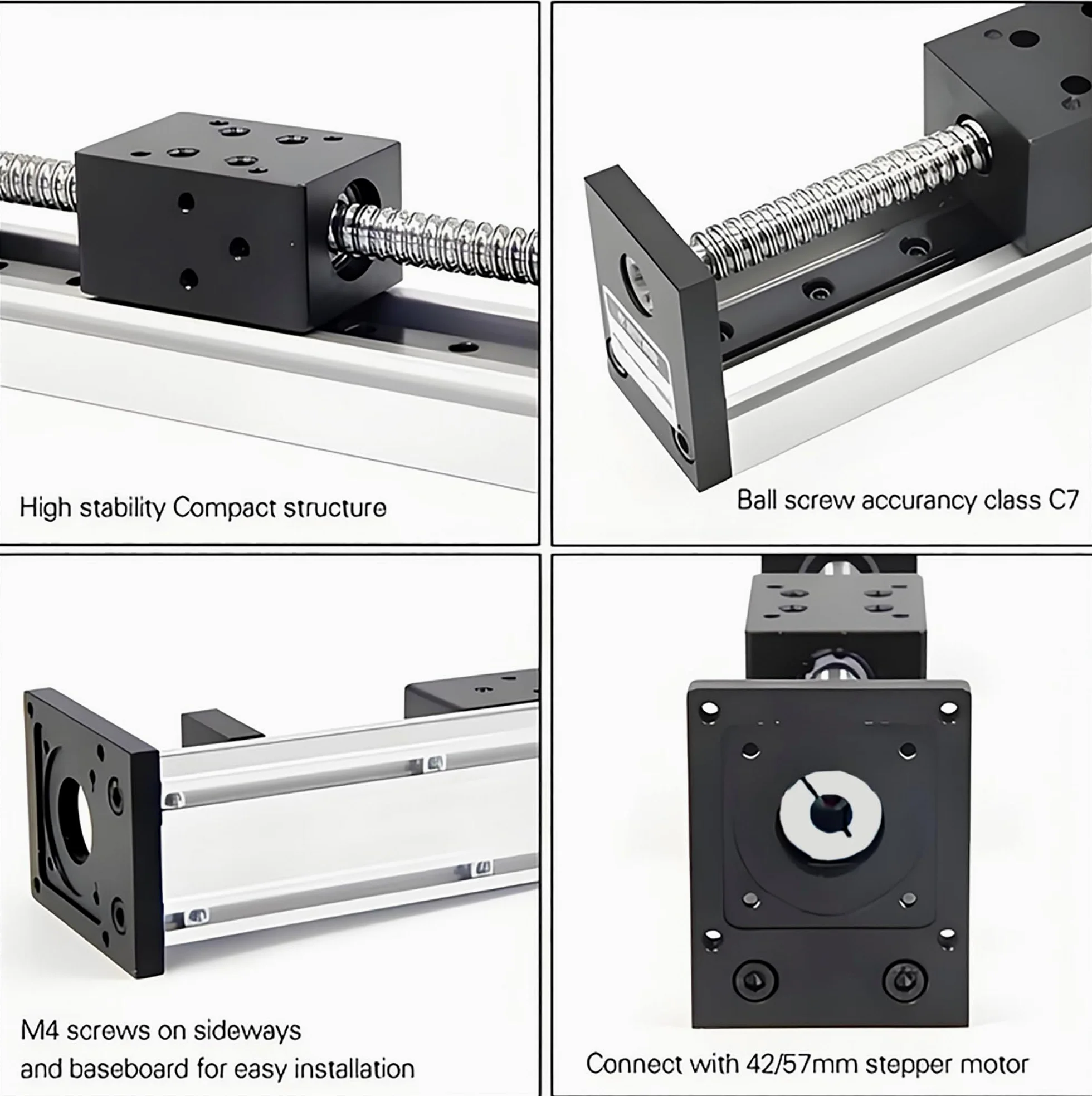 RATTMMOTOR Linearführung,100mm Verfahrweg Länge Linear Schienenführung CNC Linearantrieb Tisch Linearführung SFU1605 Kugelumlaufspindel mit NEMA23 Schrittmotor