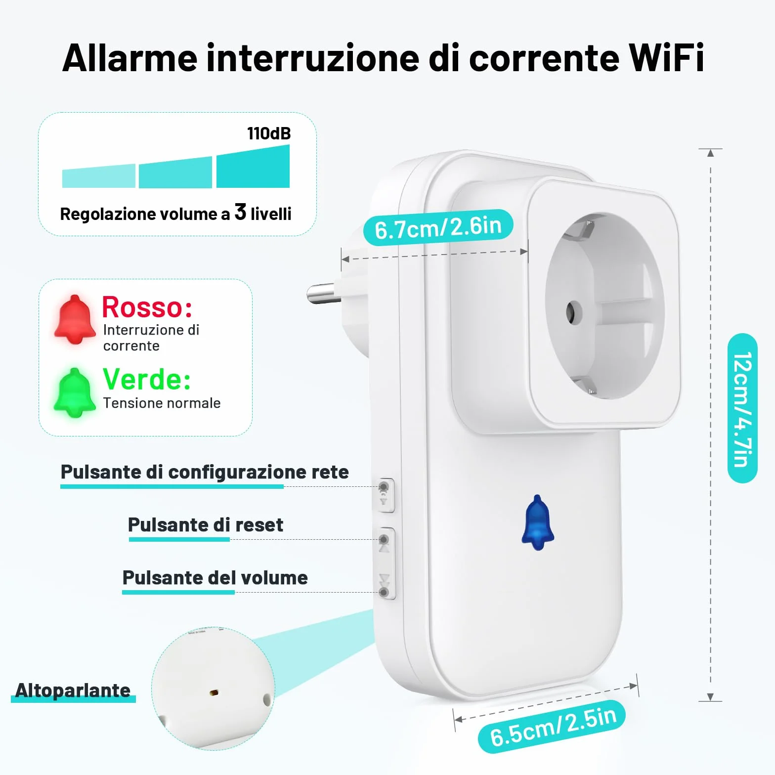 Stromausfallmelder WLAN Tuya WiFi Smart Stromausfall Alarm Steckdose, Alarm bei Stromausfall Stromausfallalarm mit Smart Life APP, Stromwächter mit LED 3-Stufen-Lautstärkeregler