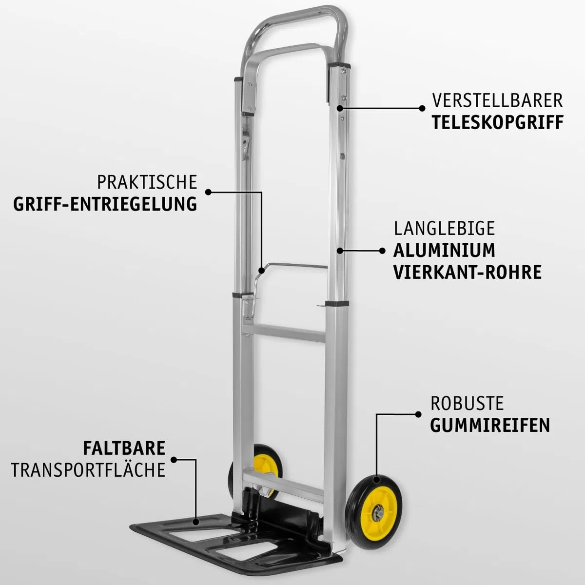 MISTER TOOL Alu-Sackkarre 90kg: Leichte und stabile Transportlösung für den Alltag, 390 x 240 mm Fläche, einstellbare Höhe, Faltbare Transportfläche & einfahrbarer Griff