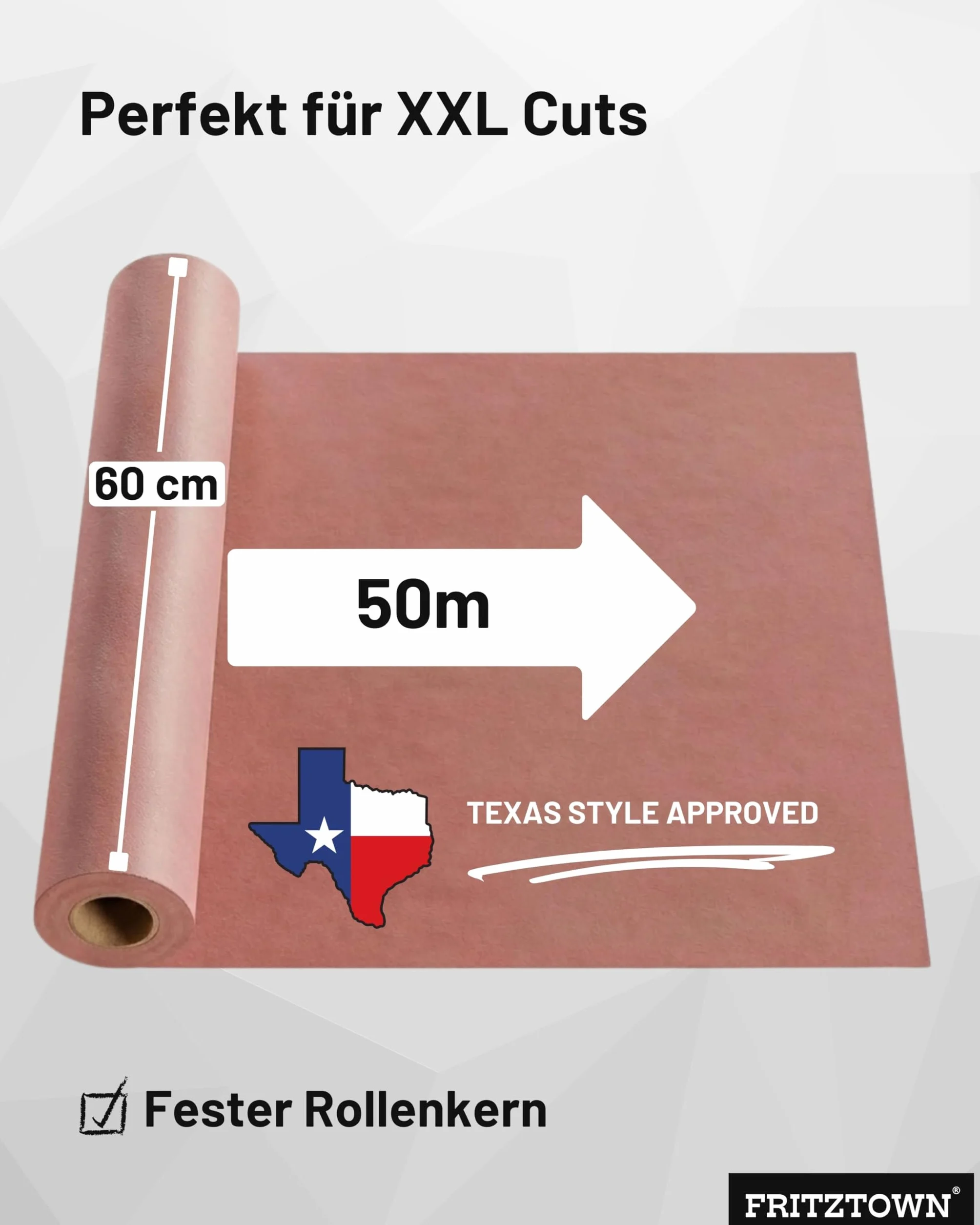 Butcher Paper Deluxe Pink 60 cm x 50 m – Metzgerpapier - Abreißhilfe – Lebensmittelsicher – BBQ Kraftpapier & Grillpapier für Smoken, Räuchern & Fleischverpackung