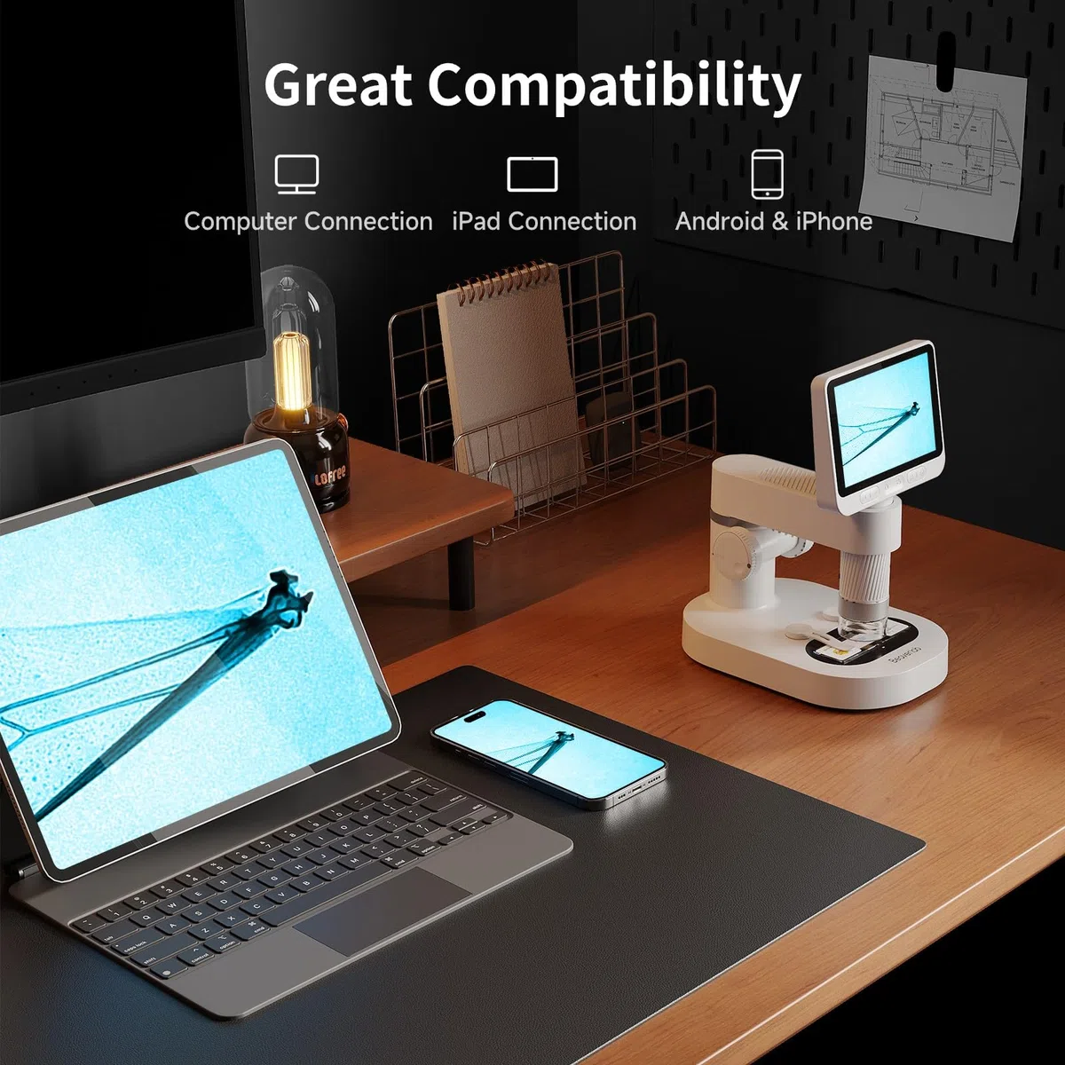 BEAVERLAB 4,0" IPS digitales Mikroskop 100X-1600X, Handheld Microscope 1080P HD Taschenmikroskop WiFi USB Mikroskop für Anfänger, Handy Mikroskop mit 8 einstellbaren LED-Lights, kompatibel mit PC/TV