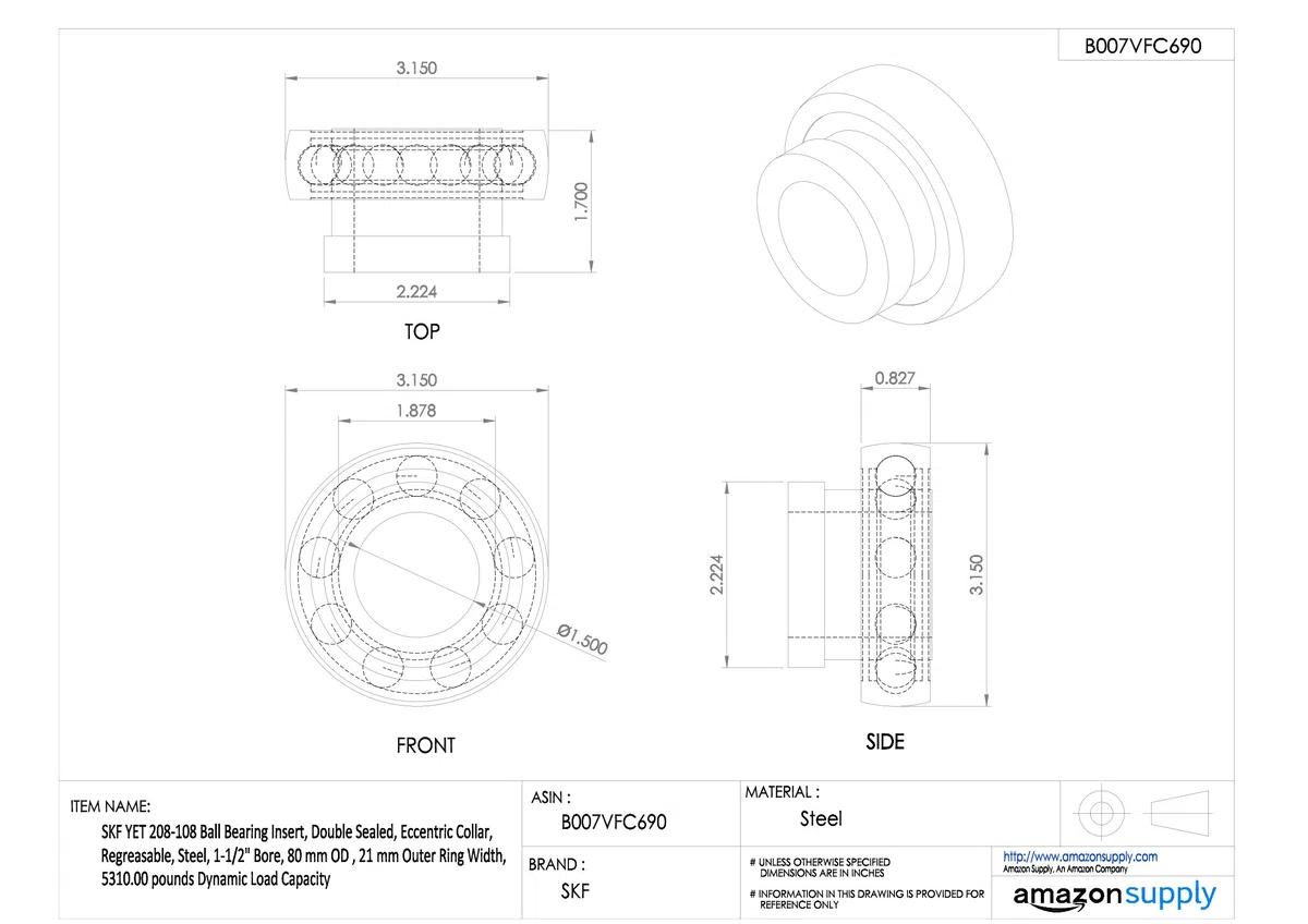 YET208-108 SKF Spannlager Bearing for Housing -x80x43,7mm