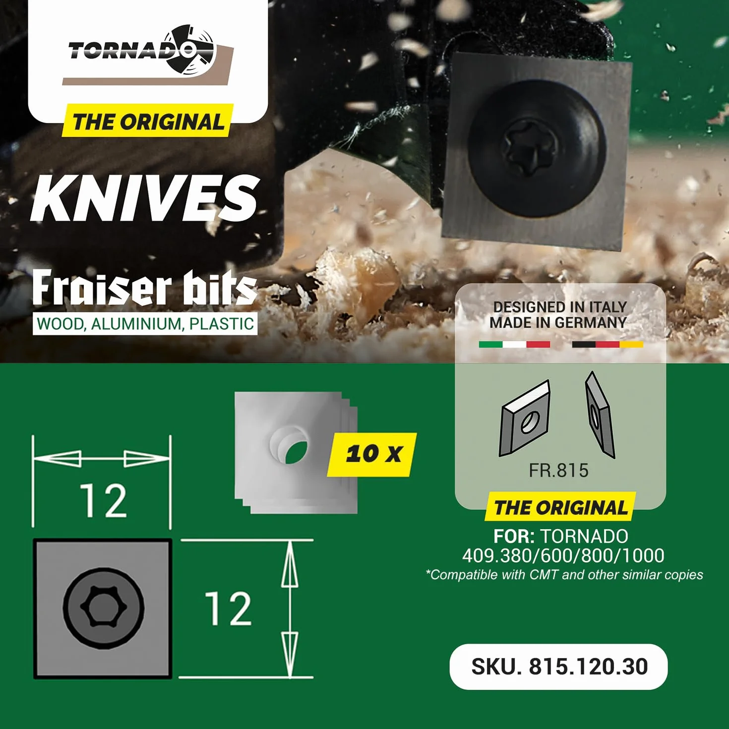 Fraiser Hartmetall-Wendeplatten (HM/Widia) für Planfräser Tornado - 10 Stück (12x12 mm)