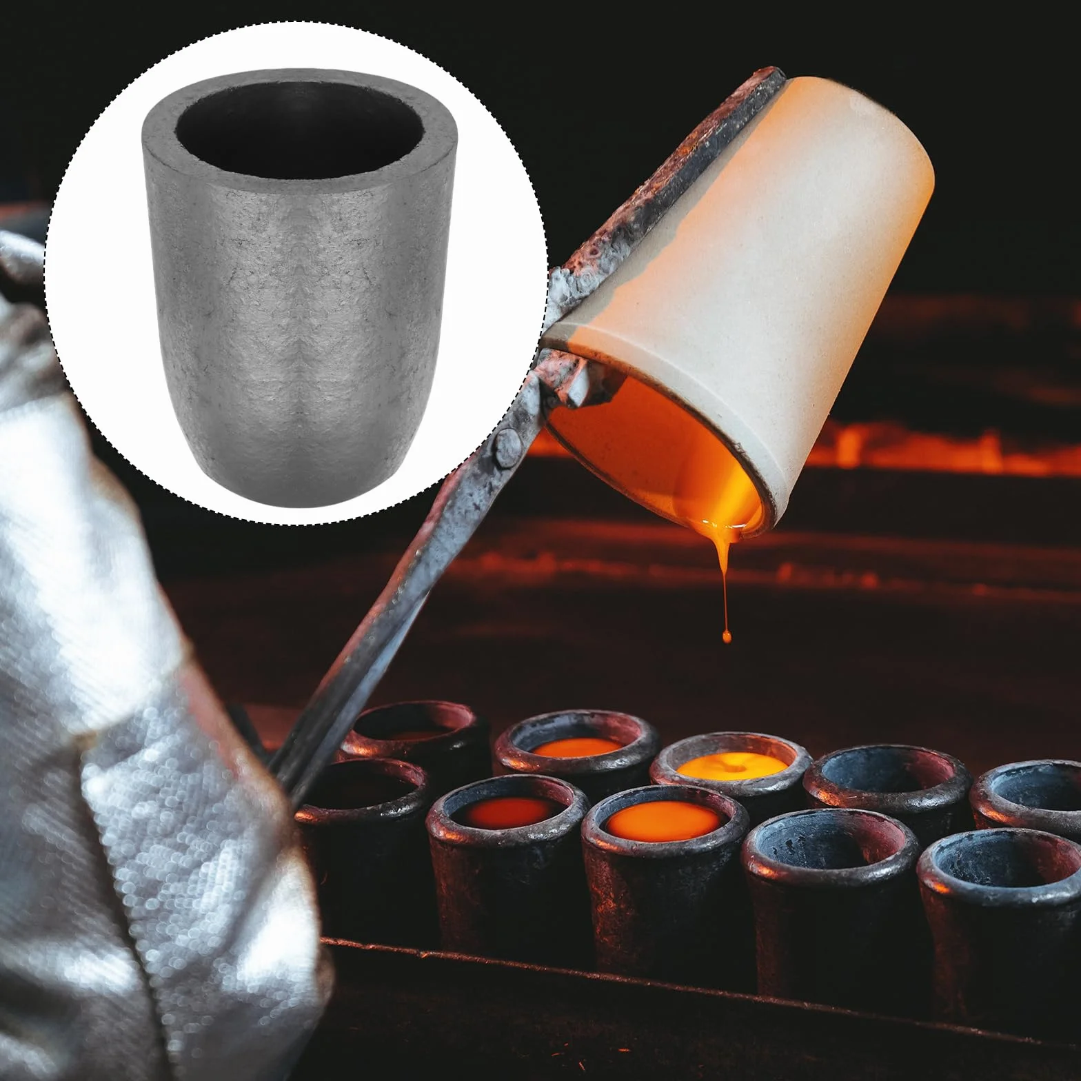 QUARKZMAN Silicium-Graphit-Schmelztiegel, 6 kg Schmelztiegel Kupfergussbecher Metallschmelzbarren zum Schmelzen von Gold, Silber, Kupfer,102 mm IDx145 mm H