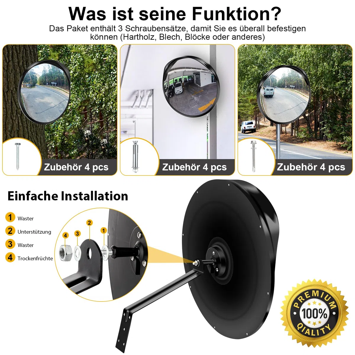 Angooni 40 cm Sicherheitsspiegel Verkehrsspiegel, Parkassistent, Verstellbarer Weitwinkel-Blickwinkel, Konvexspiegel für Garage und Einfahrt (Unterstützt Innen - und Außenbereich)