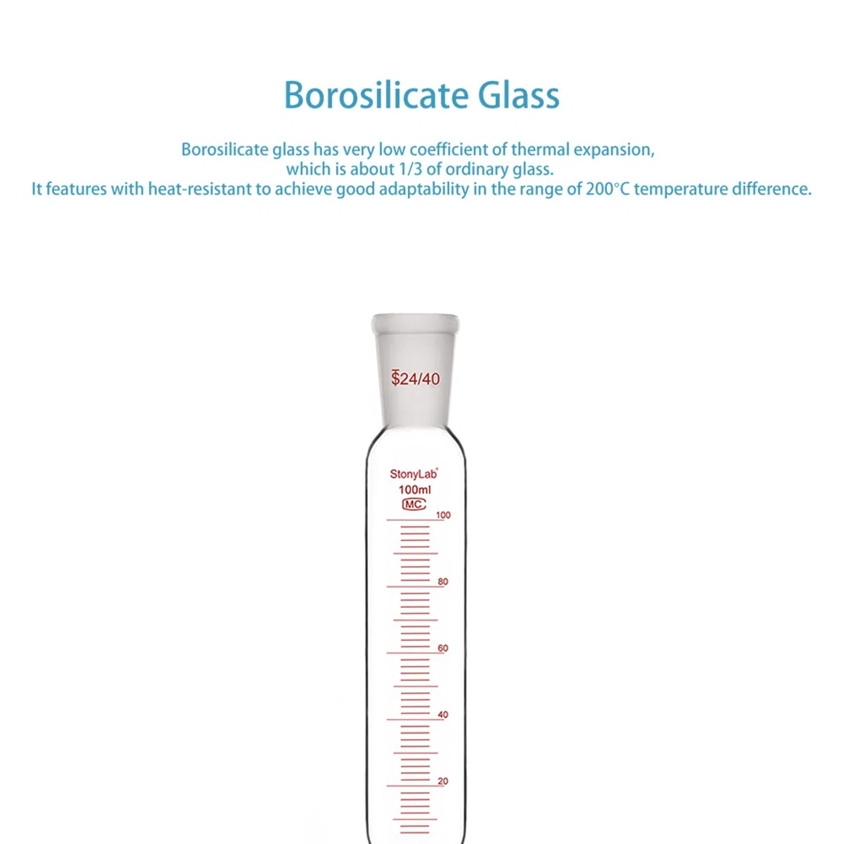 stonylab Additionstrichter, 24/40 Gelenk Borosilikatglas Tropftrichter mit PTFE Absperrhahn für Laborzusatztrichter, 100 ml