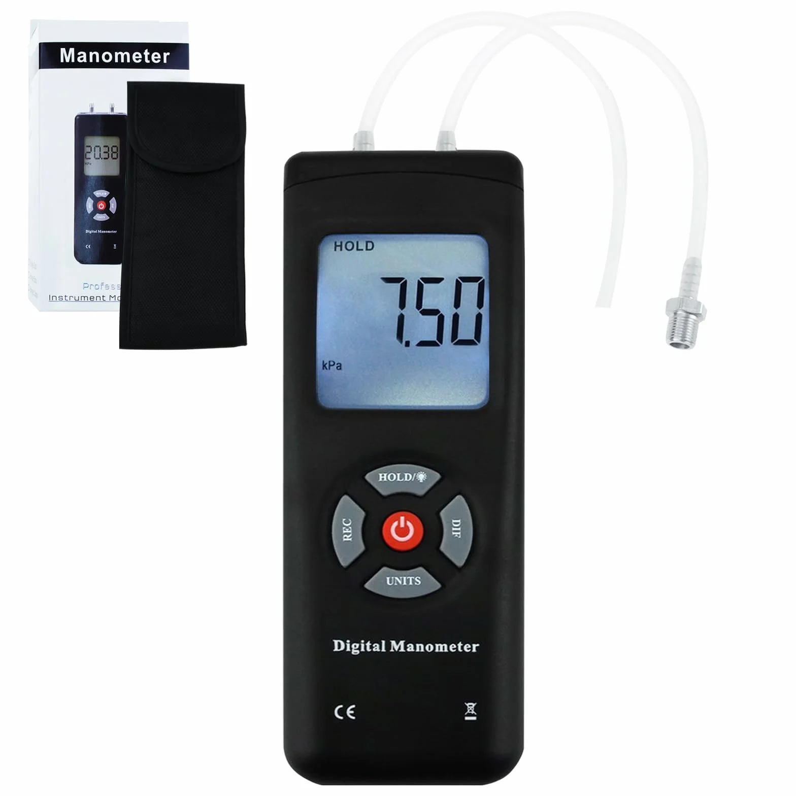 Digital Manometer Luftdruck-Messgerät Gasdruckmessgerät mit hoher Genauigkeit 11 Einheiten Speichern oder Halten Hintergrundbeleuchtung