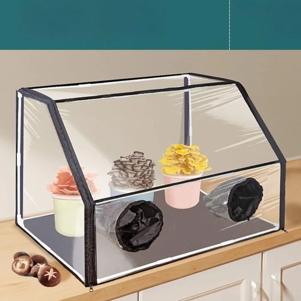 Still Air Mycology Box mit transparenter Sichtfolie, verstellbaren Armhülsen und belüfteten Gummiringöffnungen für saubere Handhabung (76 x 51 x 51 cm)