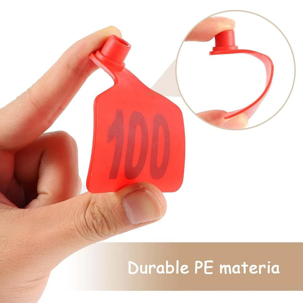 100 Stück Rinder-Ohrmarken Nr. 001-500, Kunststoff-Ohrmarken für Nutztiere für Kühe, Ziegen, Schafe, Schweine, Tieridentifikations-Ohrringe Rosa 7.5 * 10cm (2.95 * 3.93in) 201-300