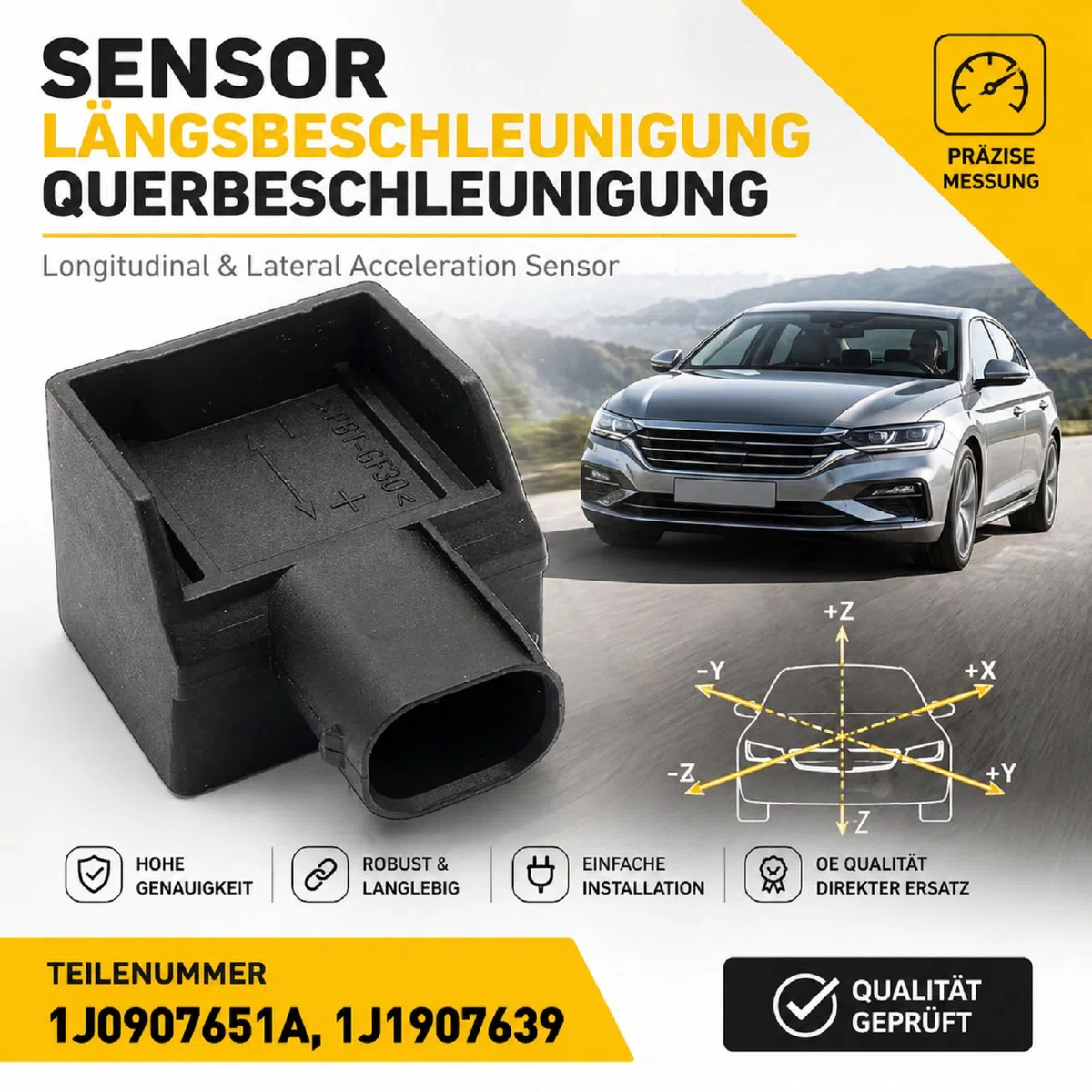 Seitenbeschleunigungssensor Kompatibel mit Audi A3 8L TT 8N Kompatibel mit VW T5 Golf 4 IV ESP-Sensor Beschleunigungssensor Querbeschleunigungssensor 1J0907651A 1J1907639