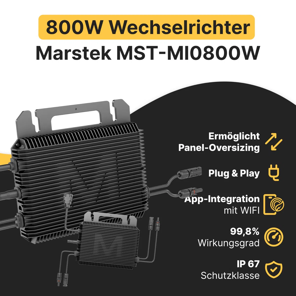 Solakon 900W Balkonkraftwerk - Balkonkraftwerk 800W komplett Steckdose - neuester 800 Watt Wechselrichter - Solaranlage Komplettset - 450W bifaziale Solarmodule inkl Zubehör - 5m Kabel, Ohne Halterung