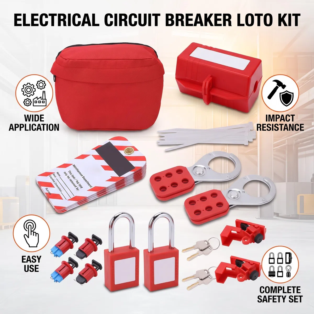 Lockout Tagout Kit für Elektrische Leistungsschalter, Elektrisches Lockout-Tagout-Kit Elektrischer Sicheres Vorhängeschloss Loto-Tag-Überfalle Komplettes Set für Industriechemikalien
