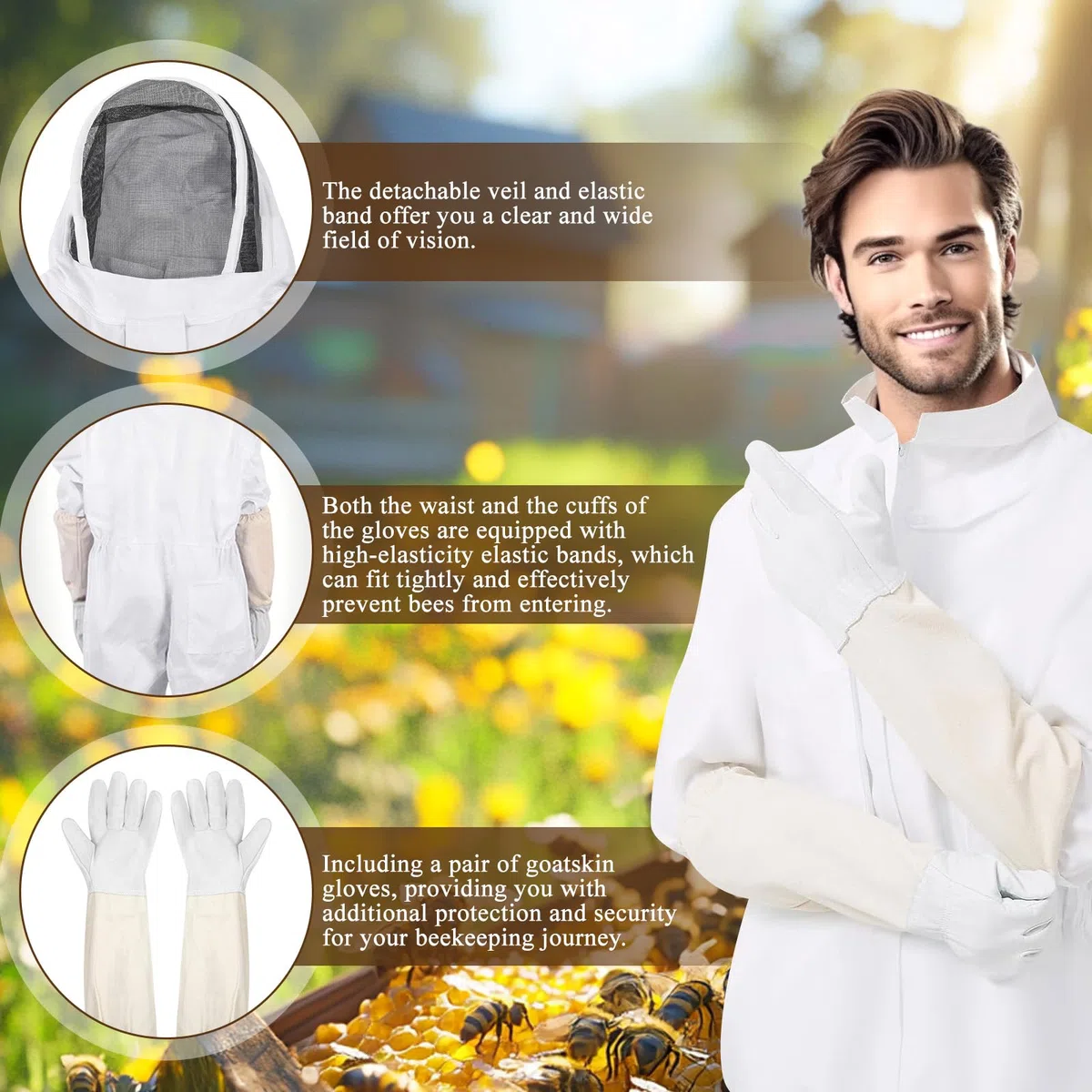 Imkeranzug Imkerei Anzug Ganzkörper Schutzanzug Schutzbekleidung mit Schleier, Kapuze, Handschuhe, Schutz Bienen-Outfit für den Garten und Imkereibedarf (XL)