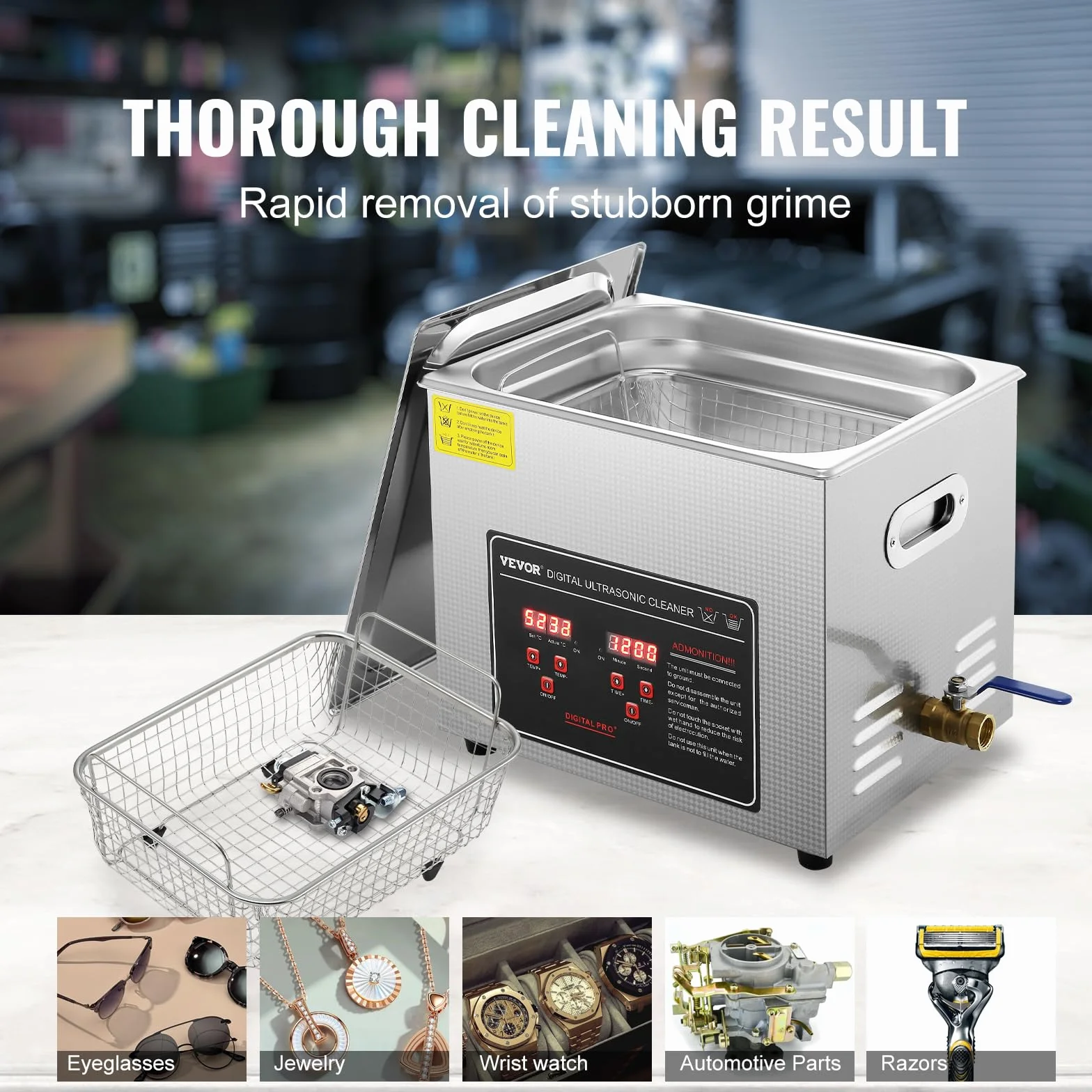 VEVOR Ultraschallreiniger Ultraschallreinigungsgerät 300 W, 10 L Ultraschallreinigungsgerät mit Digitaler Anzeige 0-30 Min, Ultraschallreinigungsgerät für Schmuck Brillen Uhren