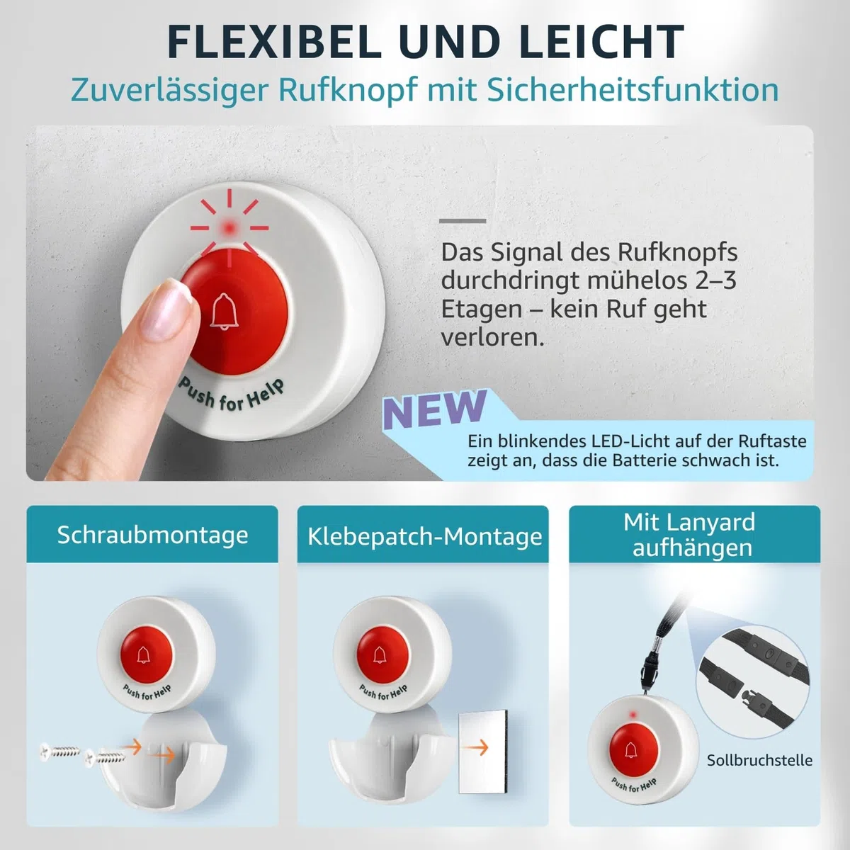 Pflege Pager mit 3 Rufknöpfen Notrufsystem für Senioren Patienten und Demenzbetreuung Zuverlässige Hilfe auf Knopfdruck zu Hause