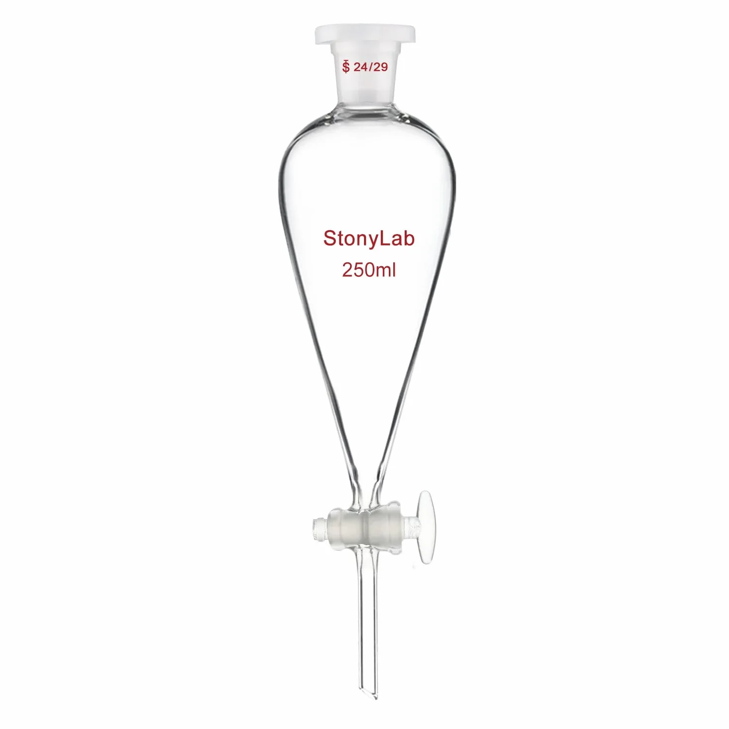 stonylab Scheidetrichter mit Glasabsperrhahn, Borosilikatglas 24/29 Schliff-Trichter für Präzise Flüssigkeitstrennung im Labor, 250 ml