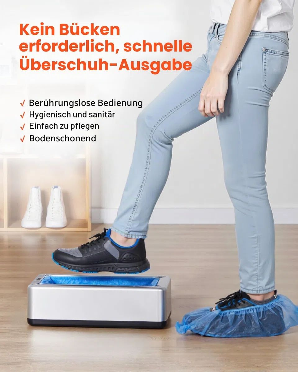 VEVOR Schuhüberzieher-Spender, automatischer Überschuhspender mit 100 Stk. Einweg-Schuhüberzügen, passend für Größen bis US 11, für Zuhause, Büro, Labor, Fabrik, Krankenhaus, Innenbereich, Silber