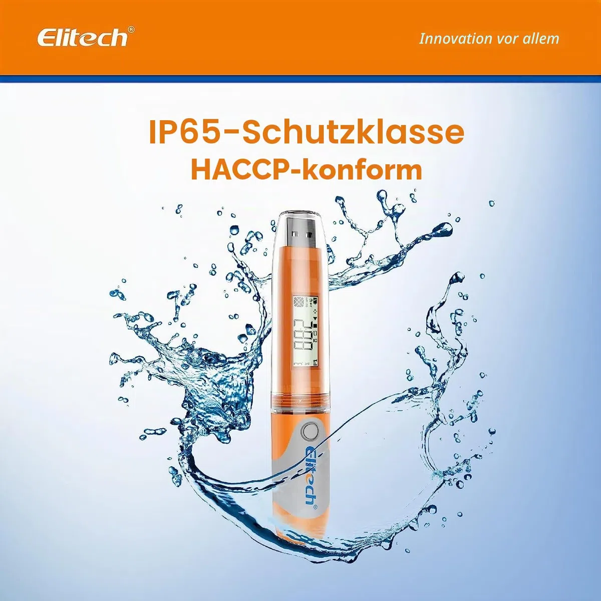 Elitech RC-51H Wiederverwendbarer Datenlogger für Temperatur und Luftfeuchtigkeit 32.000 Punkte,Unterstützt den Export von Berichten von USB in PDF/Excel/TXT/CSV-Dateien