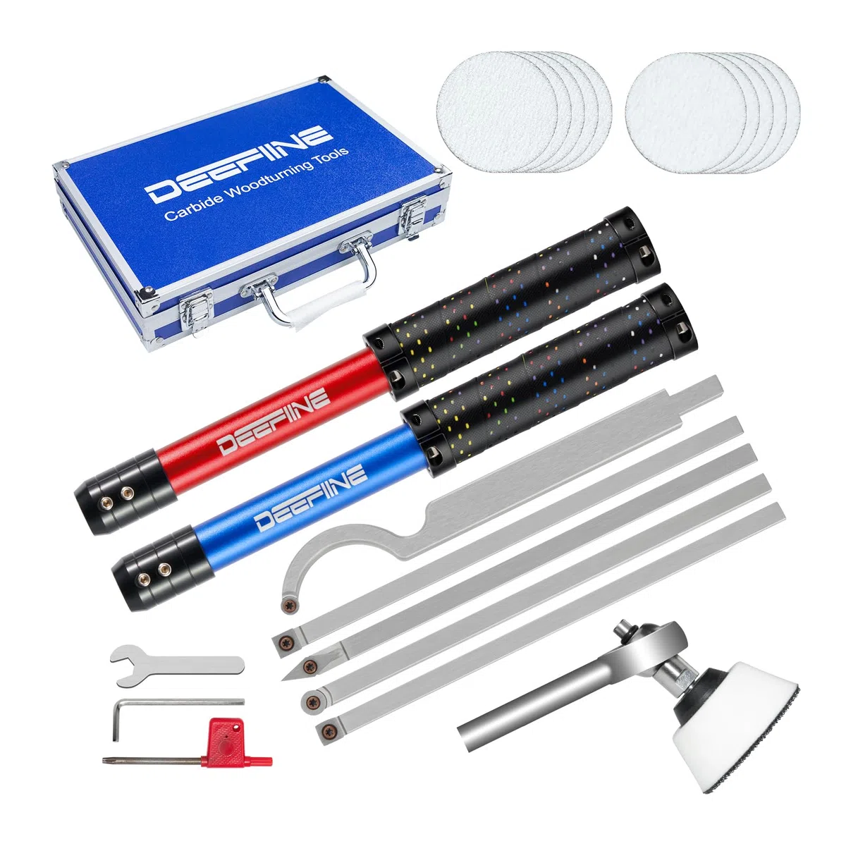Drechseleisen Set mit Hartmetall-Schneidplatten, verstellbare Drechselmesser Mit Schüsselschleifer,Drechselwerkzeug-Satz für Holz(8Stück) | Inklusive Rougher und Finisher, Schwanenhals-Aushöhlwerkzeuge zum Drechseln, austauschbarem Schaumstoffgriff und Al