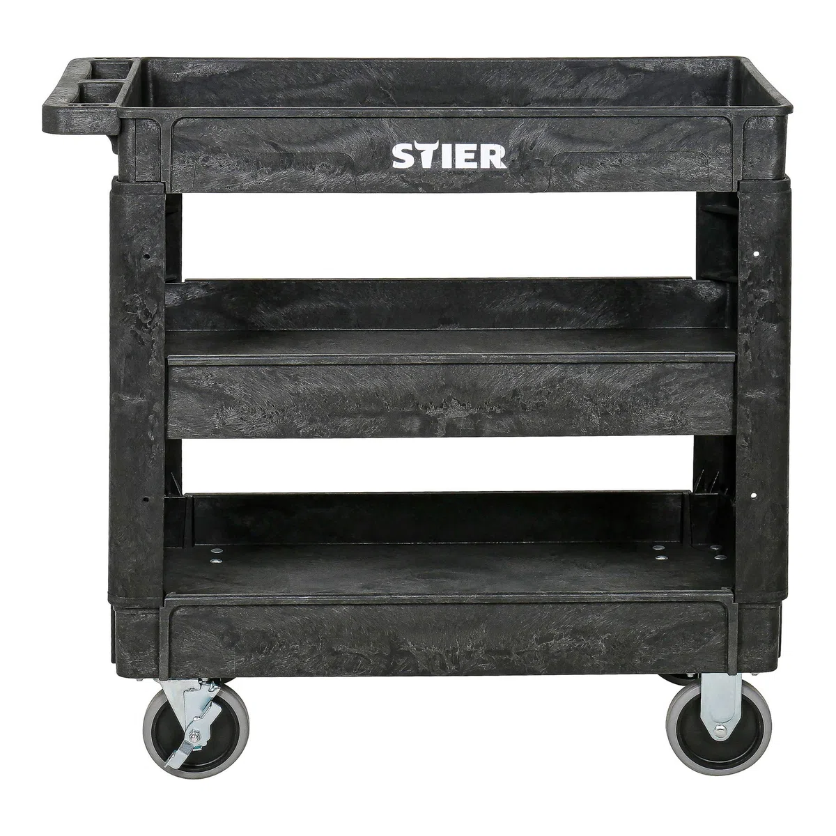 STIER Kunststoff-Vielzweckwagen, 3 Etagen, 250kg Tragkraft, 87x43x85cm, 2 Feststeller, Montagewagen, Werkzeugwagen, Rollwagen robust, Tool cart, Mehrzweckwagen