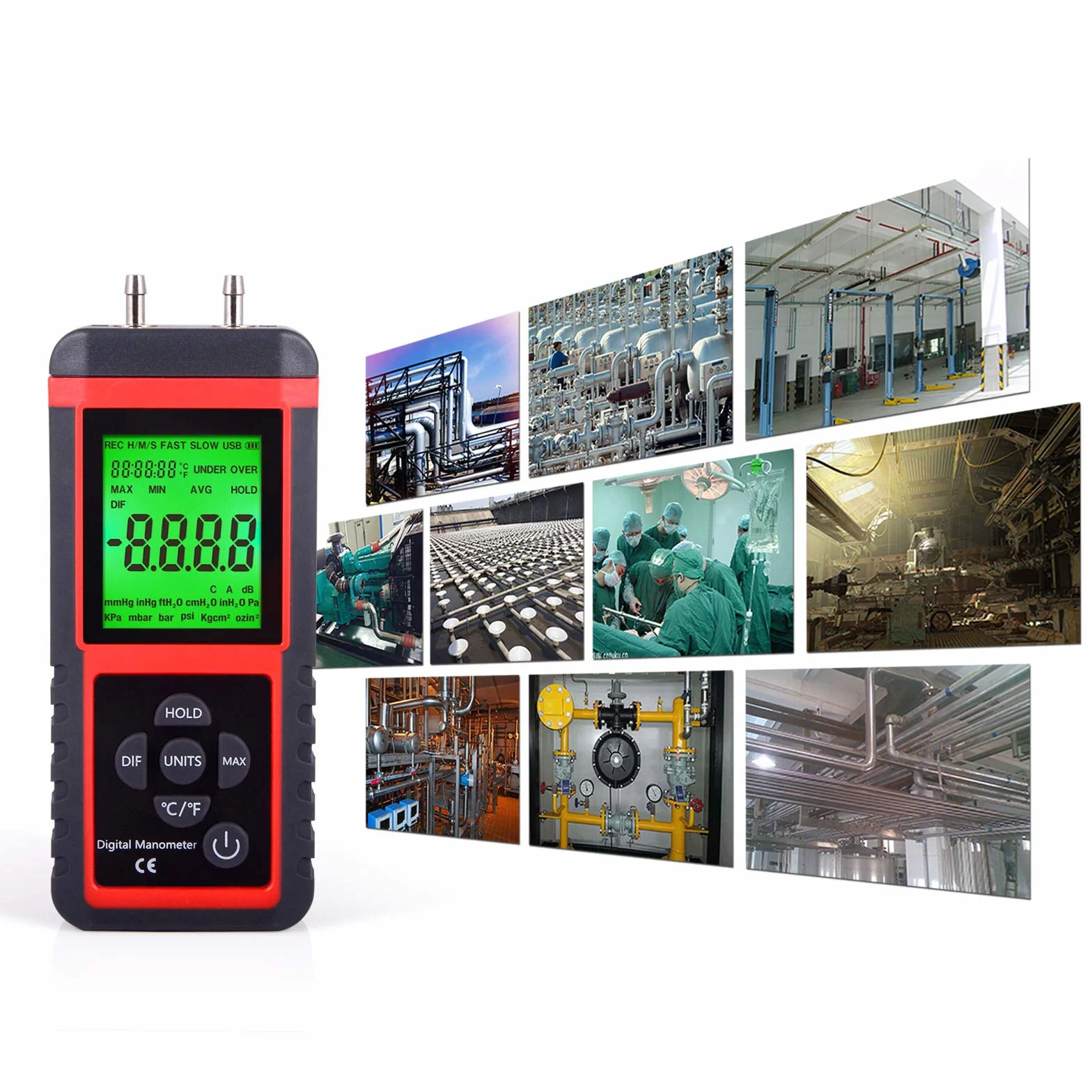 Ehdis Digital Manometer Luftdruck-Messgerät mit 32-Bit MCU 24-BitADC mit hoher Genauigkeit 12 Einheiten Speichern oder Halten