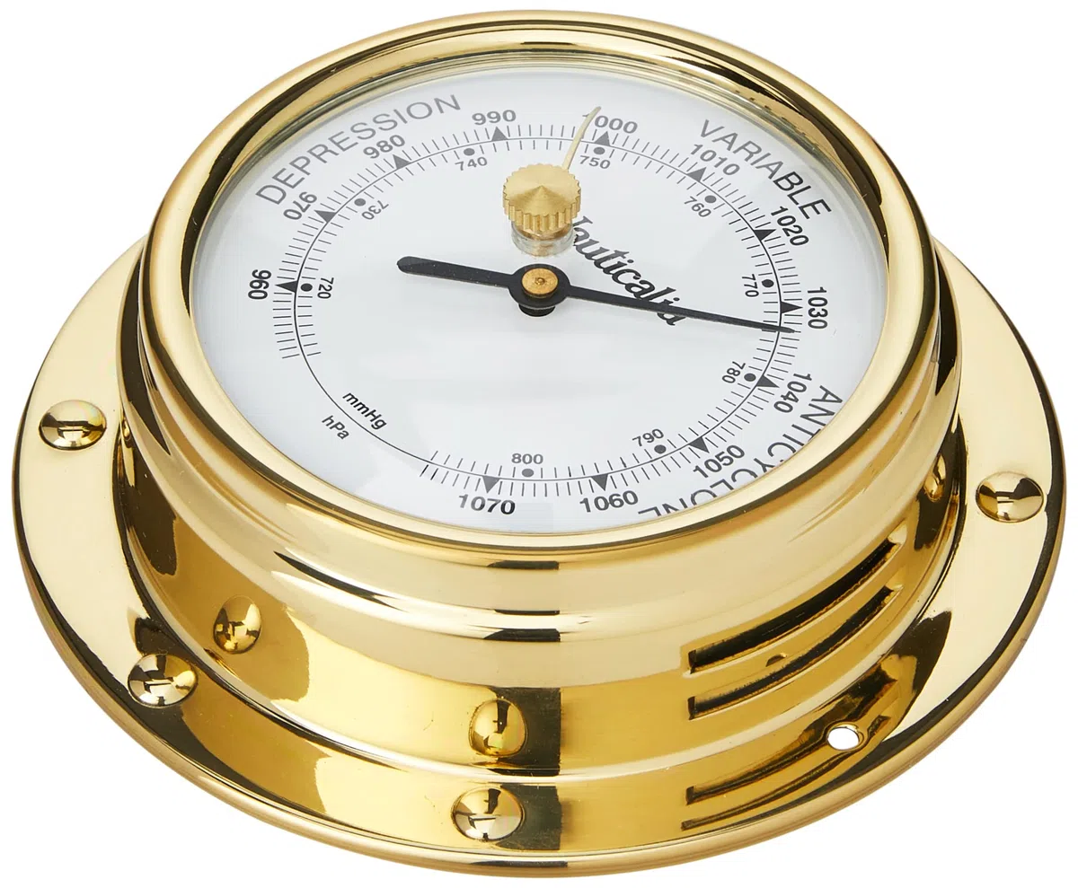 Nauticalia Messing-Barometer, 10 cm, Nieten-Stil, 10 cm
