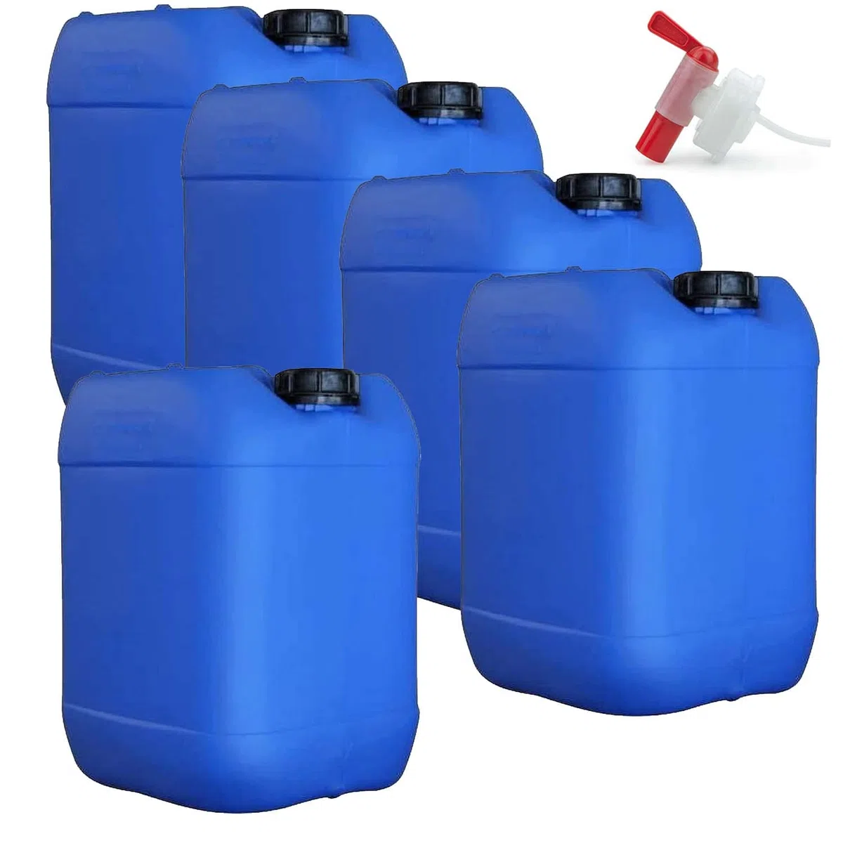 Petri 5 x 10 Liter Getränke- und Wasserkanister DIN 51 mit 1 x Ablaufhahn | UN-Zugelassen Lebensmittelecht BPA frei | Gastronomie Gewerbe Camping Wohnwagen | Robuste Qualität aus DE (10 Liter, blau)