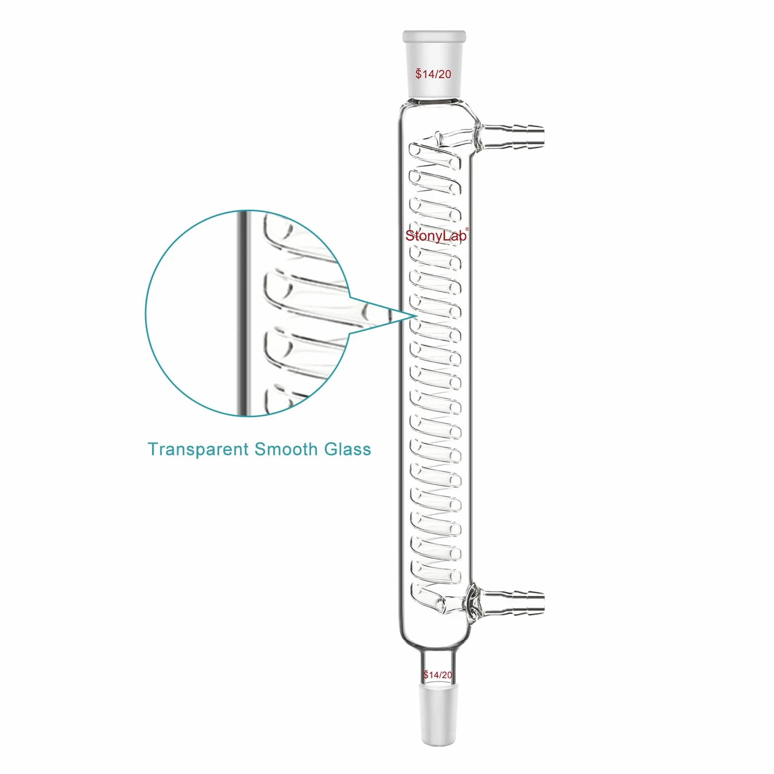 stonylab Graham-Kühler, 200 mm Kleiner Kühlweg, 14/20 Schliff, Laborglas für präzise Mikroskala-Kondensations- und Rückflussprozesse