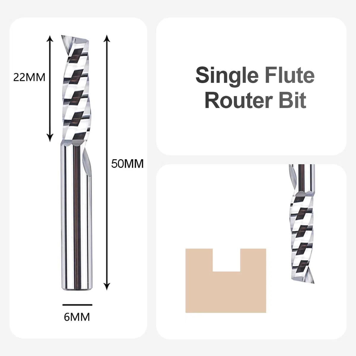 SpeTool 2 Stück Alu Fräser 6mm Schaft Fräser Aluminium Einschneider 22mm Schnittlänge VHM Fräser Schaftfräser CNC Fräse Holz Für Oberfräse für Aluminium Acryl und Kunststoff