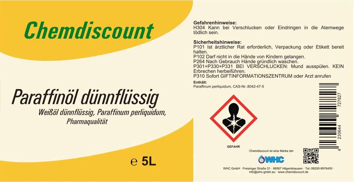 5Liter Paraffinöl dünnflüssig, entspricht Ph.Eur, medizinisch, Paraffinum Perliquidum, Pharmaqualität