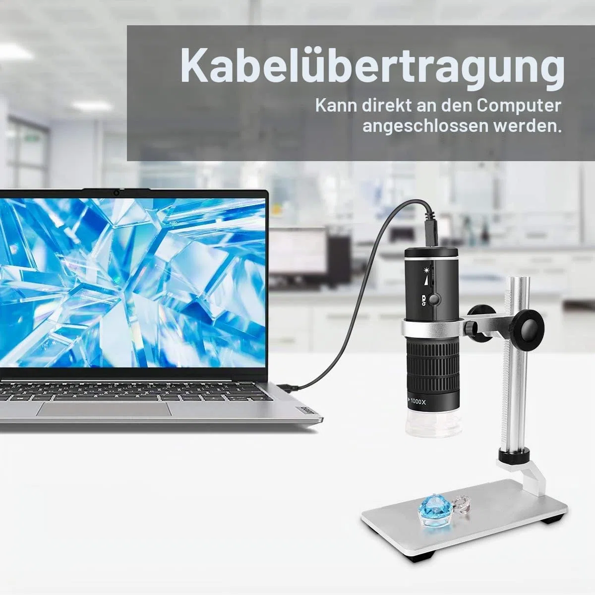 WiFi Digital Mikroskop für iPhone Android Phone Mac Windows HD 1080P Videoaufzeichnung 50x-1000x fache Vergrößerung Drahtloses tragbares Mikroskop mit Metallständer und Tragetasche