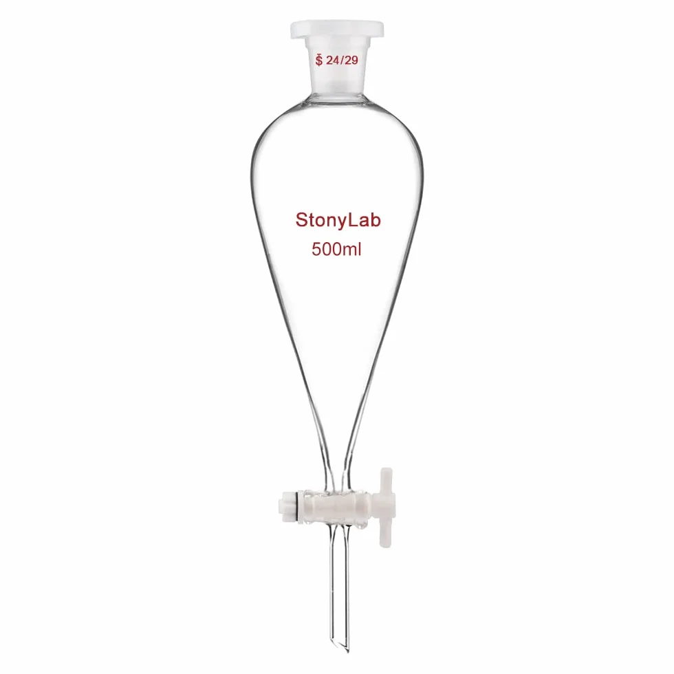 stonylab Scheidetrichter Glas, Borosilikatglas 500 ml Scheidetrichter Heavy Wall Conical Separatory Funnel Trichter mit Glas Absperrhahn 24/29 Gelenk und PTFE-Absperrhahn, 500 ml