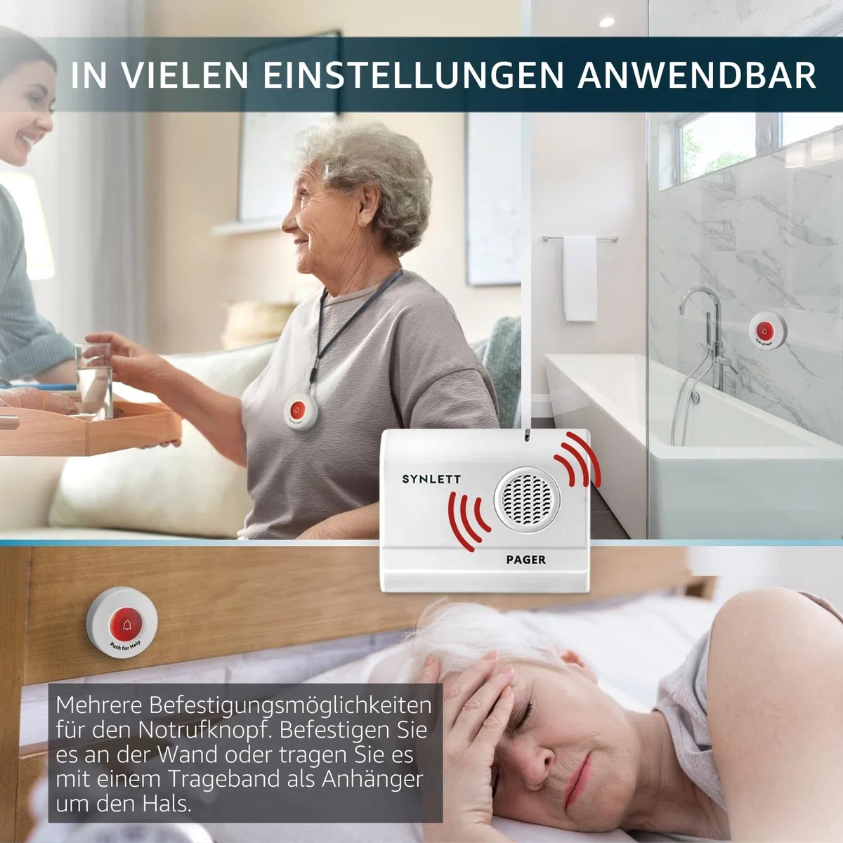 Pflege Pager mit 3 Rufknöpfen Notrufsystem für Senioren Patienten und Demenzbetreuung Zuverlässige Hilfe auf Knopfdruck zu Hause