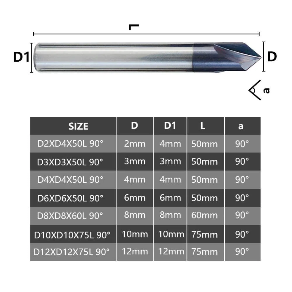 Fasen-Endmühle 90 Grad 2-12mm Carbid CNC-Entgrat-Router-Bit für Aluminiumgravur 3 Flöte Beamering Frässchneider-8xd8x90Deges.