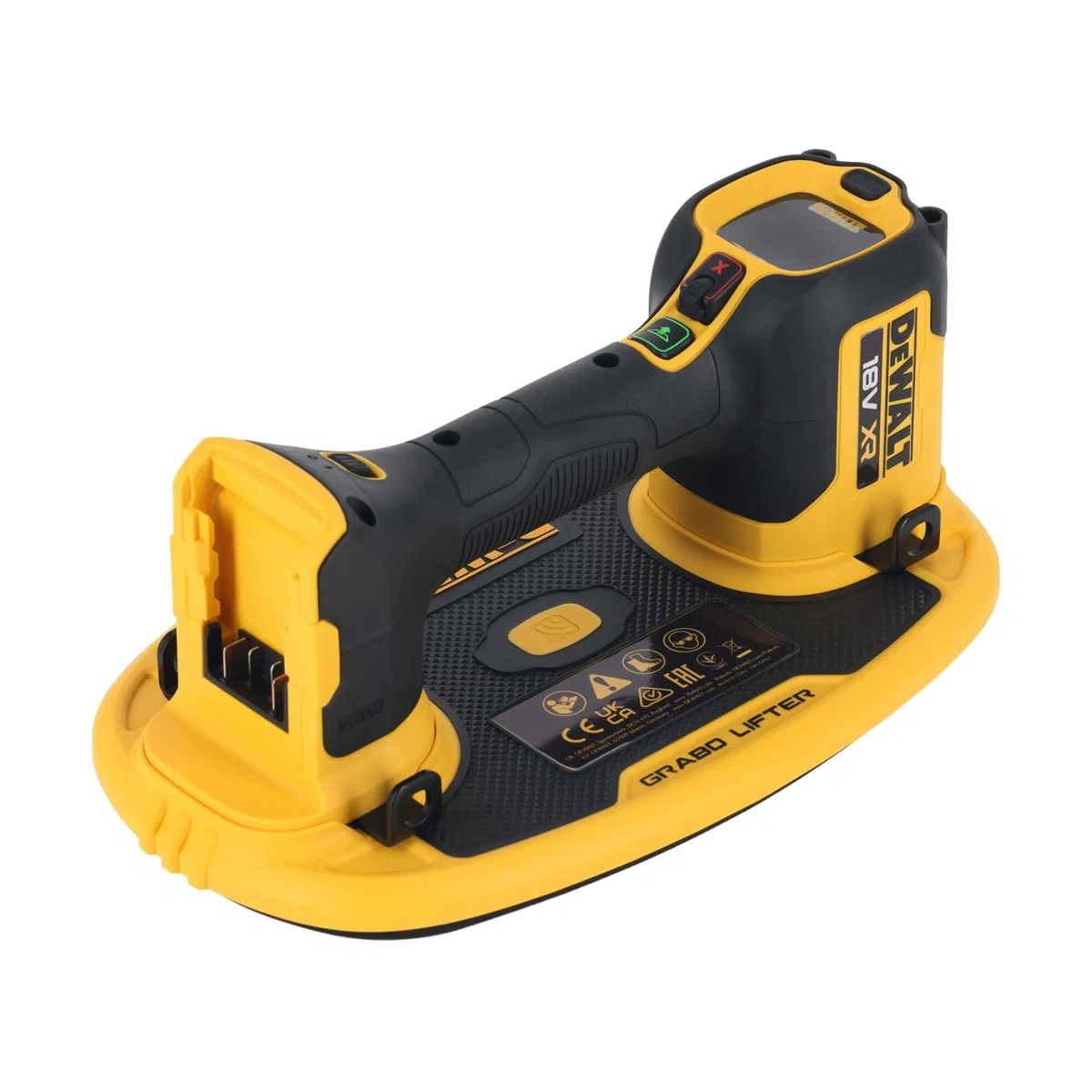 DEWALT 18 Volt Grabo Akku-Vakuum-Heber (bis zu 120 kg Hebekraft digitales Manometer, austauschbare Dichtung, Lieferung ohne Akku und Ladegerät), DCE590N-XJ