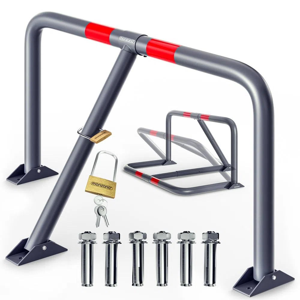 DEUBA® Parkpfosten Parkplatzsperre 3 Schlüssel Sperrpfosten klappbar Vorhängeschloss Stahl Robust Parkplatzbügel