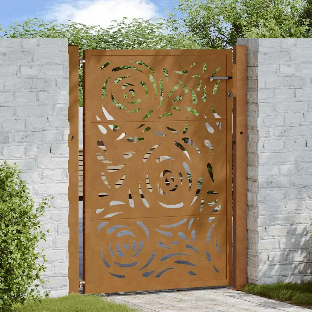 Refined Gartentor Zauntor Outdoor Tor Eisentor Sicherheitstor Einfahrtstor Metall Zaunto 105x130 cm Wetterfester Stahl Flammen-Design