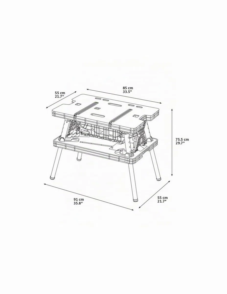 Keter Klappbarer Werkzeugtisch, 85 x 55,5 x 11,2 cm (geschlossen), 91 x 55,5 x 75,5 cm (offen); Tragkraft 450 kg; Farbe: Schwarz