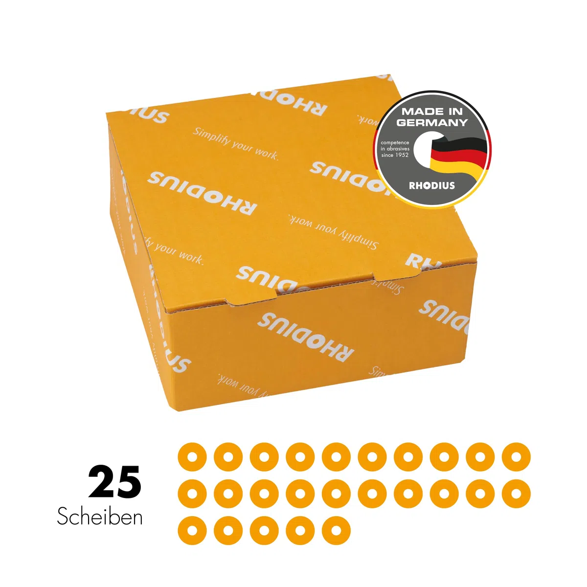 RHODIUS XT70 X-LOCK | 25 Stück Ø 125 mm x 1,0 mm | Trennscheibe Metall | Extra dünn | Made in Germany | für Winkelschleifer, Edelstahl, INOX, Stahl, Eisen, Hartmetall
