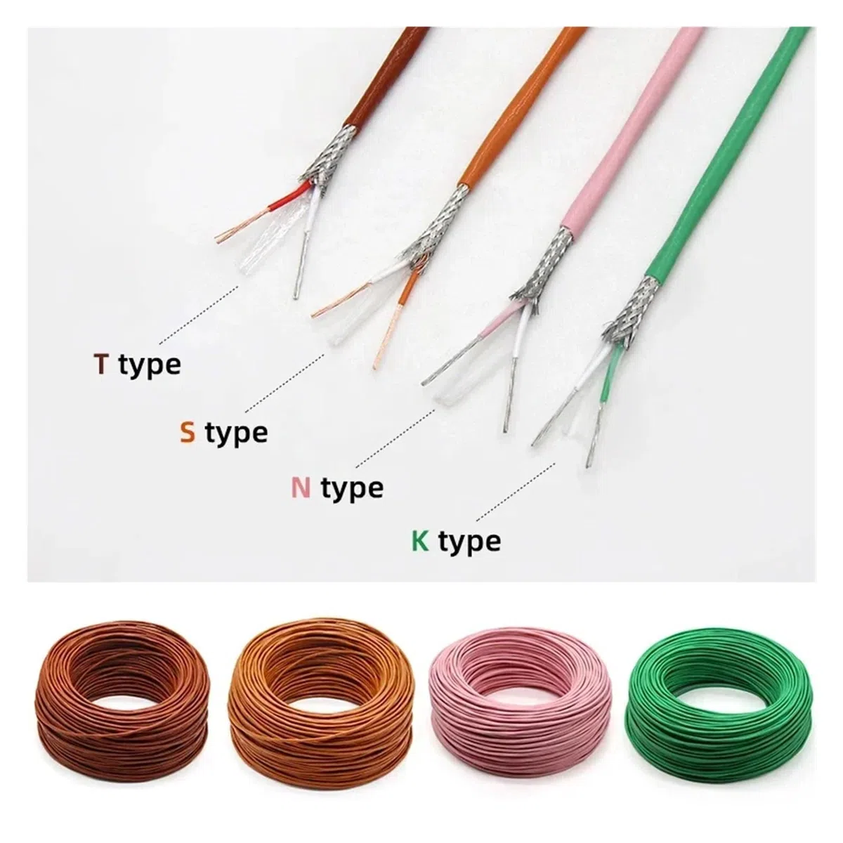 Thermoelementdraht KTNS Typ 2-adrig, PTFE-isoliert, geschirmt, Hochtemperatur-Mess- und Kompensationskabel(K type,5 meters)