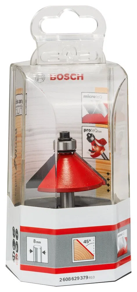 Bosch Professional Fasefräser (für Holz, Schaft 8mm, Ø44mm, Arbeitslänge 18,5mm, Gesamtlänge 61mm), Mehrfarbig