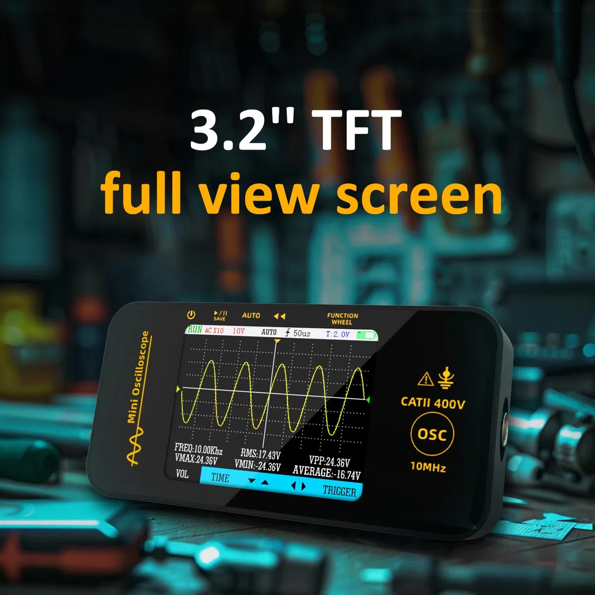 BSIDE Handheld Oszilloskop 3.2'' TFT Display Tragbares Digitale Oszilloskope 10MHz Bandbreite Automotive Oszilloskop 48MSa/s Abtastrate Trigger Funktion Auto/Nomal/Single