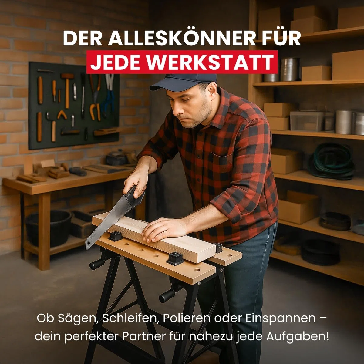 WALTER Werk- und Spanntisch, 100 kg Tragkraft, große Arbeitsfläche, klappbar und vielseitig verstellbar, universell einsetzbar, zum Schleifen, Sägen oder Einspannen von Werkstücken, Arbeitshöhe 77 cm