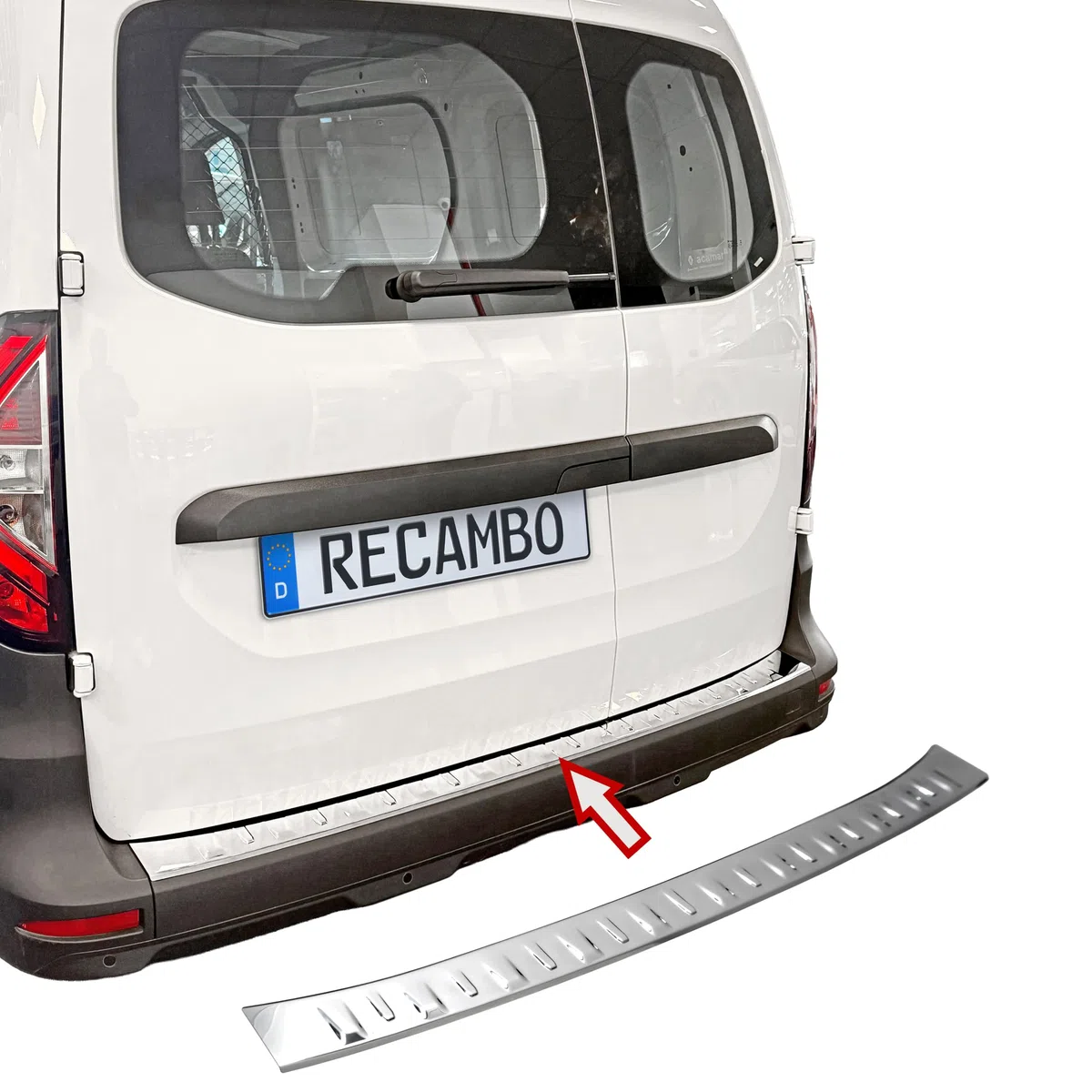 RECAMBO Ladekantenschutz Edelstahl Chrom passend für MB Citan T-Klasse W420 BJ ab 2021 - Kratzschutz, passgenaue Kontur, rostfreier Edelstahl, klebebandbasiert, schnelle Montage