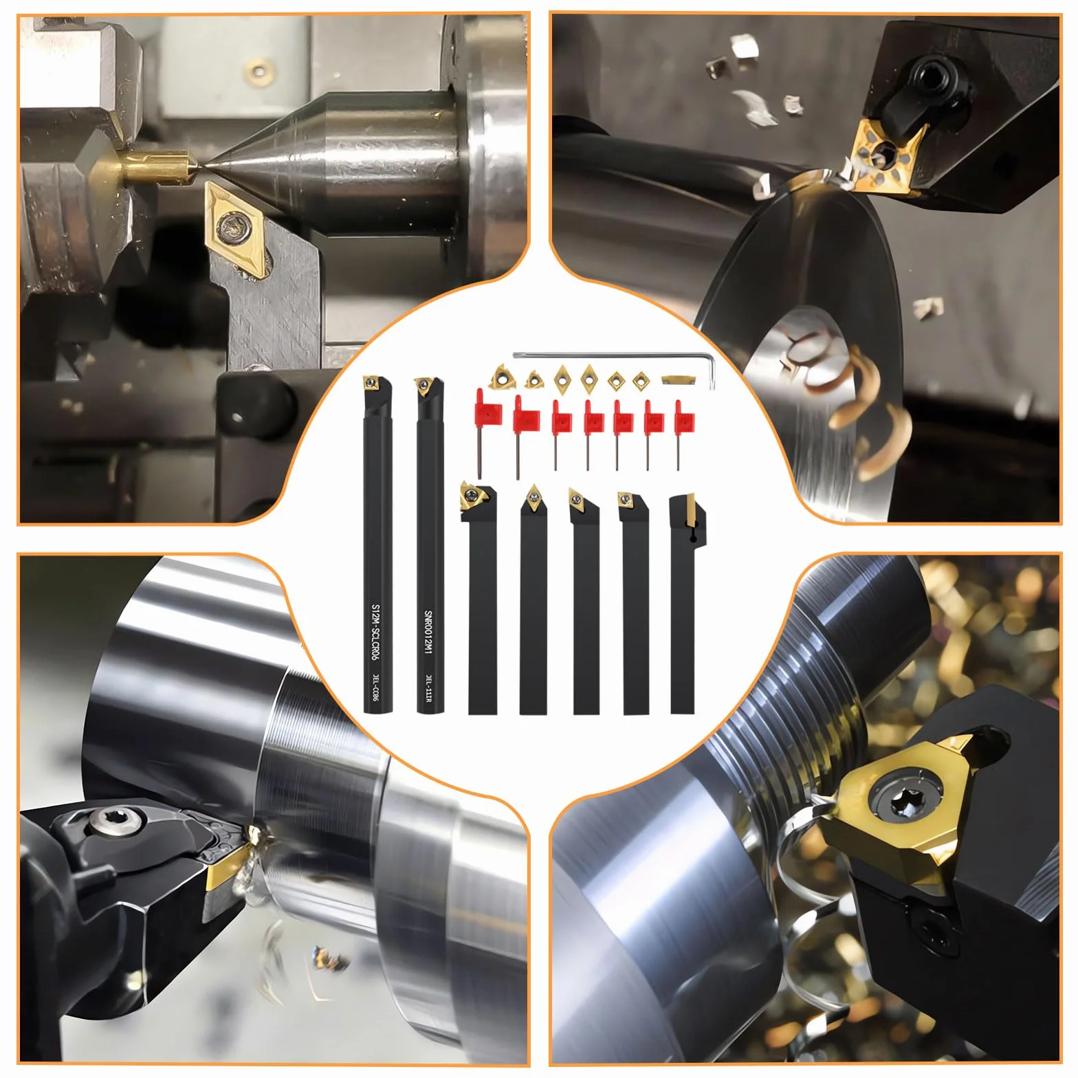 SWAWIS 21 Stück 12mm Drehmeißel Set, Bohrstange Drehwerkzeughalter mit Legierung-Wendeschneidplatten, Drehbank Drehstahl für Trennschleifen Finishen der Werkstückoberfläche