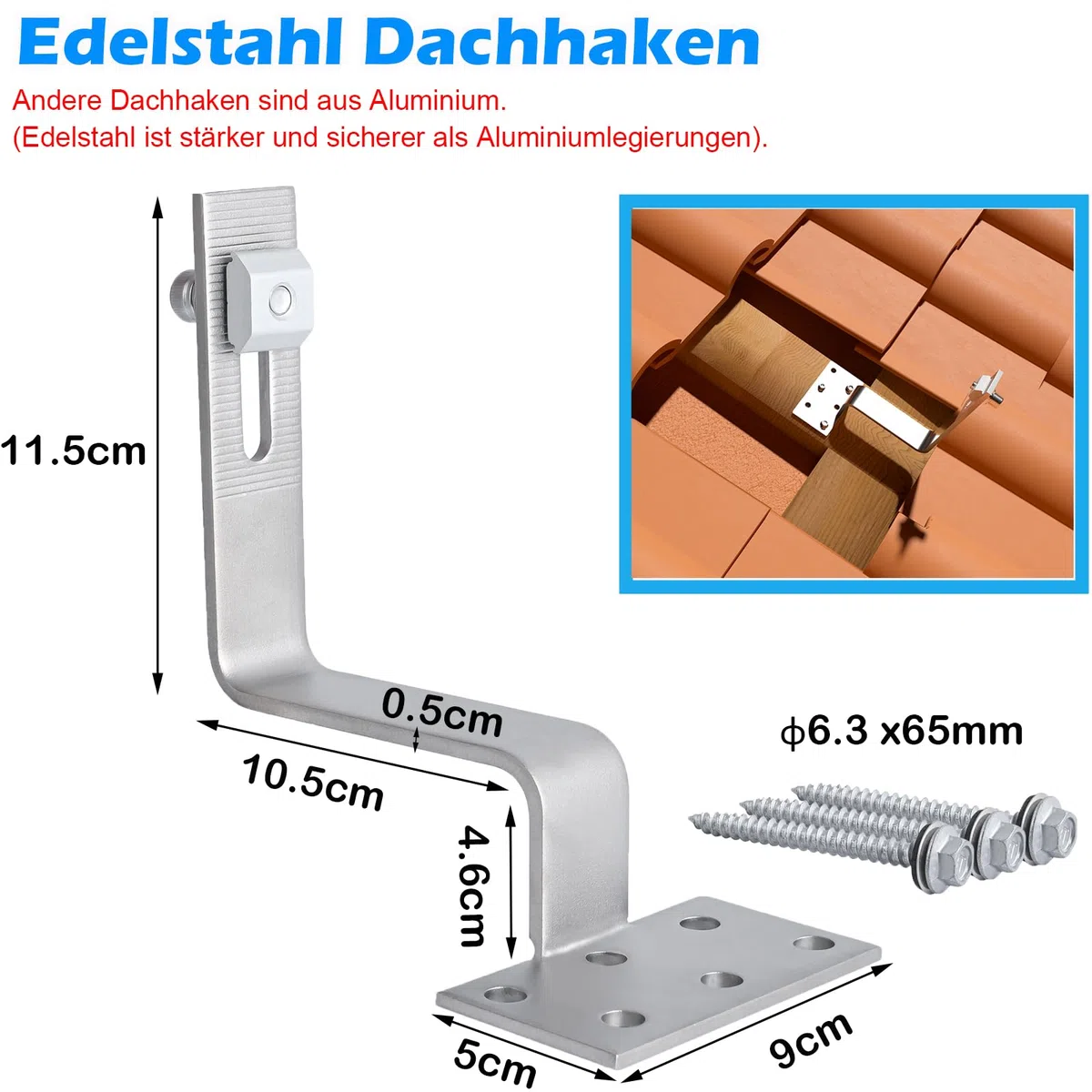 Warmfay Solar Halterung Ziegeldach Montageset, Erweitert Photovoltaik Montageschiene Dachhaken Solarpanel Halterung für 2 Module, Alu Solarmodul Halterung Ziegeldach Anwendbar Solarmodule Dick 30-35mm