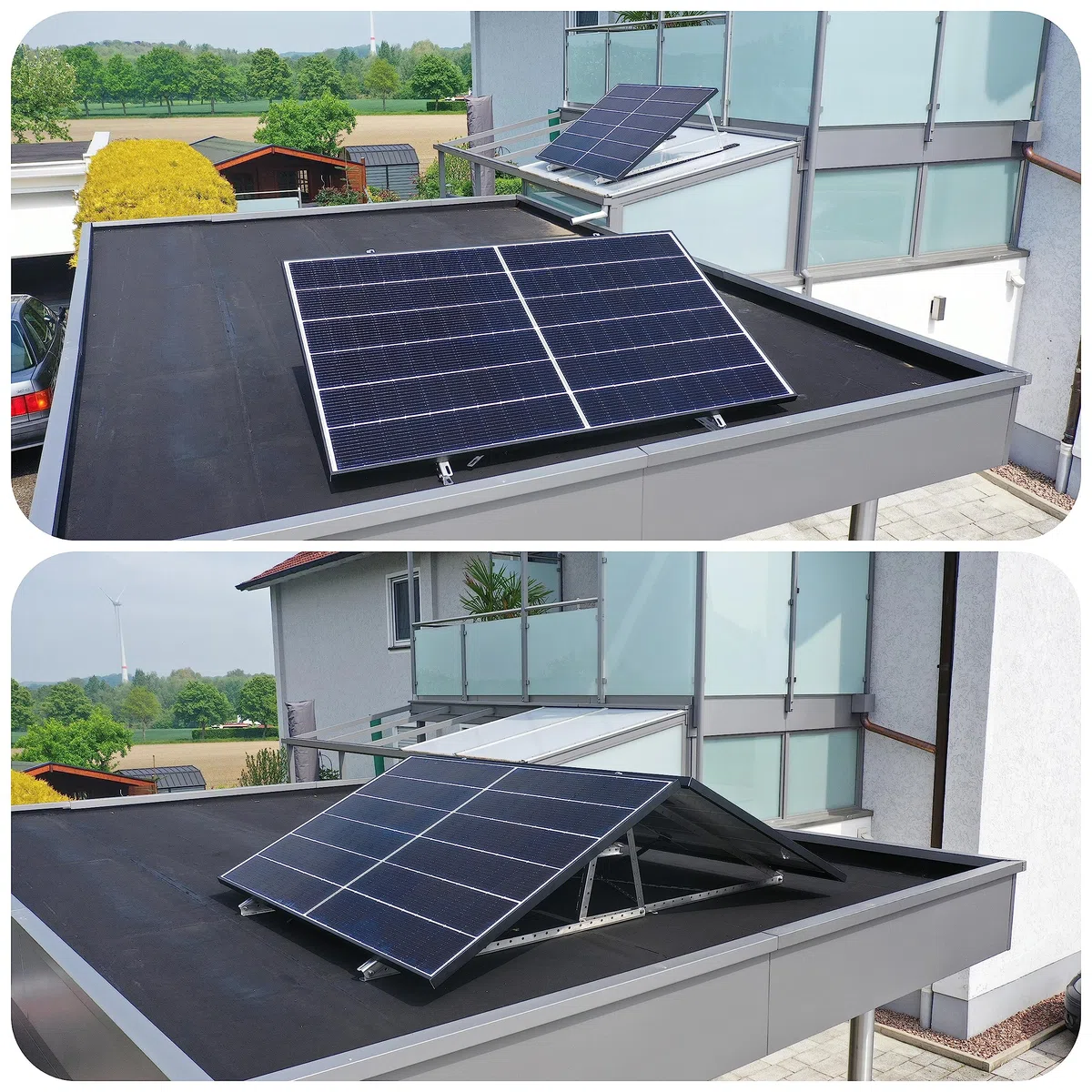 4x Solarmodul Halterung - 0% MwSt│ Halterung für Solarmodule bis zu 114.5 cm │ Robuste Solarpanel Halterung │ Einstellbarer Neigungswinkel 0° - 90° │ Flachdach, Balkonkraftwerk, Wand etc.