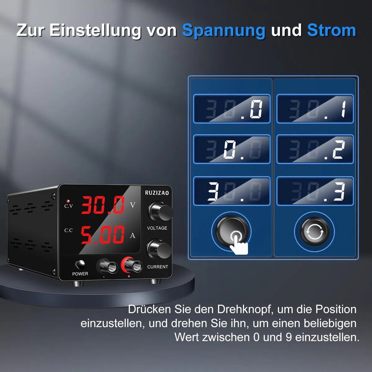 Labornetzteil 0~30V 0~5A 150W, Labornetzgerät mit 3 Stelliger LED Anzeige, Einstellbares Schaltnetzteil Upgrade Geberknopf, Mini Labornetzteil Regelbar
