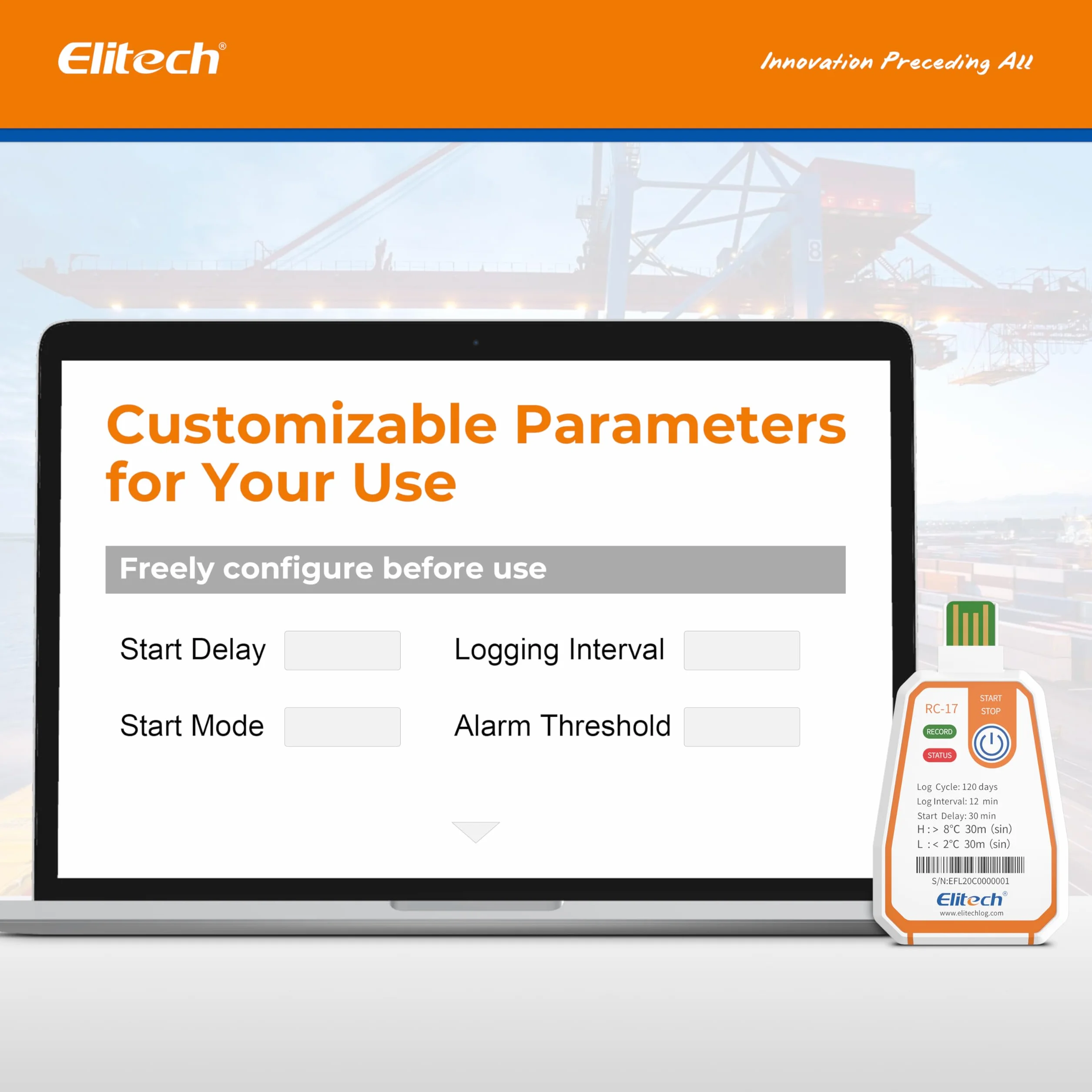 Elitech 10 Pack RC-17 Einweg-Temperaturlogger USB 180 Tage Daueraufzeichnung 16000 Datensätze für Lebensmittel Medikamente & Impfstoff-Kühlketten Alarmfunktion,IP67 Wasserschutz
